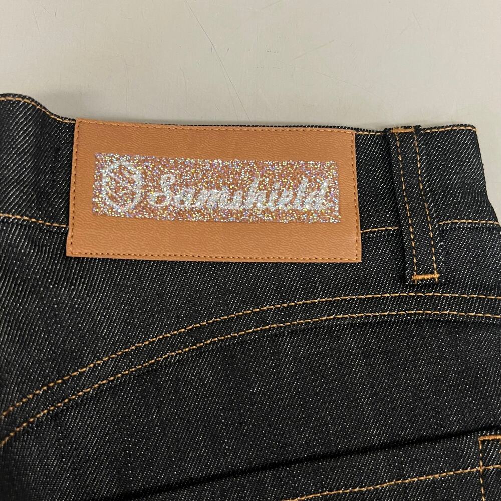 SAMSHIELD Swarovski Crystal Engraved Jeans Women Sz US 26, UK 8, 36 Black Denim - Picture 7 of 11